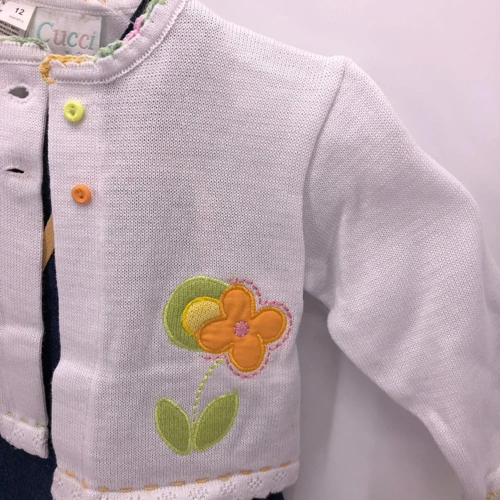NWT 12 Mo Cucci Bebe Jumper‎ Overall Dress w Sweater Applique Embroidery Crochet